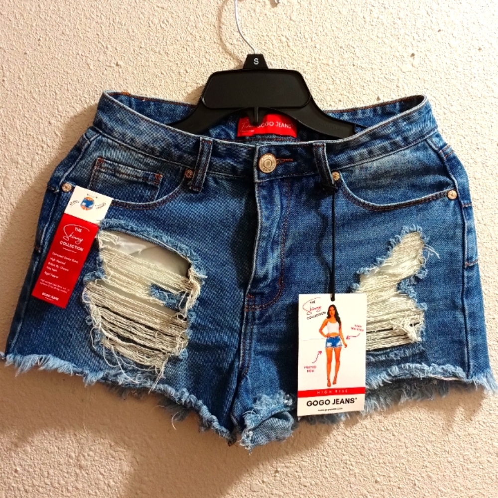Distressed denim shorts